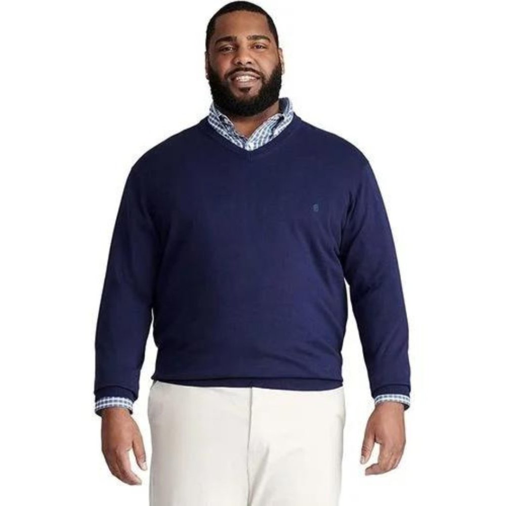 Men's IZOD Premium Essentials Solid V-Neck 12 Gauge Navy Blue Sweater